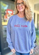 Roll Tide Embroidered Sweatshirt - Heather Grey w/Crimson - sweatshirt - Jimberly's Boutique - Olive Branch - Mississippi