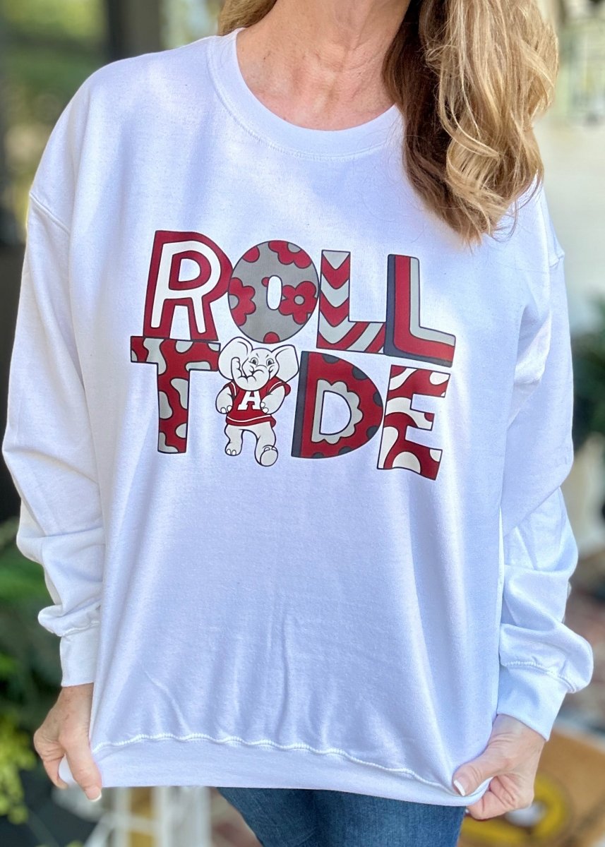 Roll Tide Sweatshirt - White - Graphic Sweatshirt - Jimberly's Boutique - Olive Branch - Mississippi