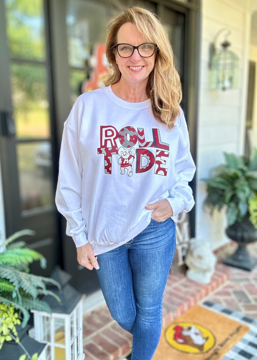 Roll Tide Sweatshirt - White - Graphic Sweatshirt - Jimberly's Boutique - Olive Branch - Mississippi