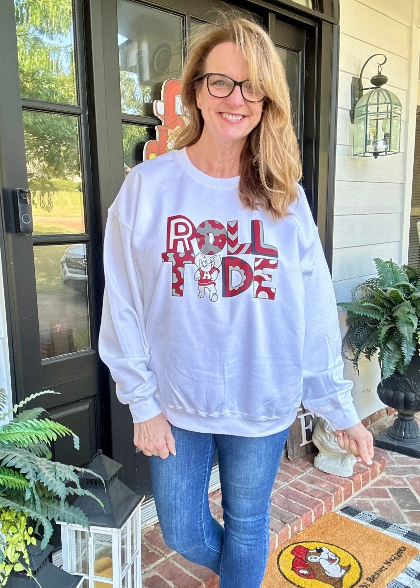 Roll Tide Sweatshirt - White - Graphic Sweatshirt - Jimberly's Boutique - Olive Branch - Mississippi