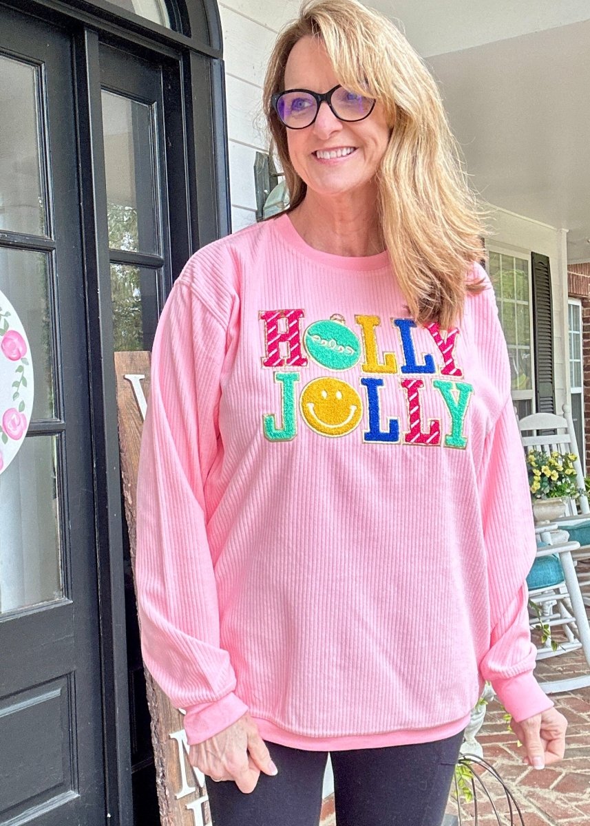 Royce - Holly Jolly Ribbed Applique Fleece - Royce Sweatshirt - Jimberly's Boutique - Olive Branch - Mississippi