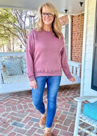 Royce Long Sleeve French Terry Fleece - Mauve - Royce Long Sleeve Tee - Jimberly's Boutique - Olive Branch - Mississippi