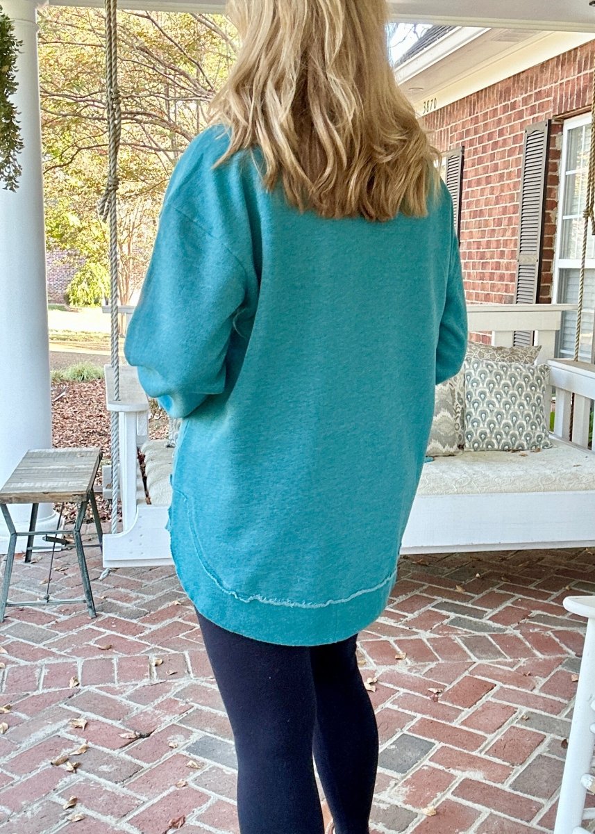 Royce Mélange Poncho Long Sleeve Hi - Lo Fleece - Emerald - Royce Fleece - Jimberly's Boutique - Olive Branch - Mississippi