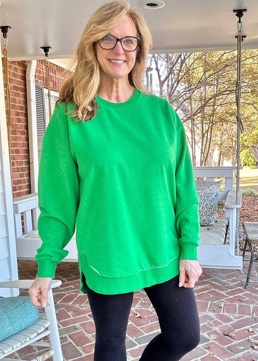 Royce Mélange Poncho Long Sleeve Hi - Lo Fleece - Kelly Green - Royce Fleece - Jimberly's Boutique - Olive Branch - Mississippi