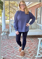 Royce Mélange Poncho Long Sleeve Hi - Lo Fleece - Navy - Royce Fleece - Jimberly's Boutique - Olive Branch - Mississippi