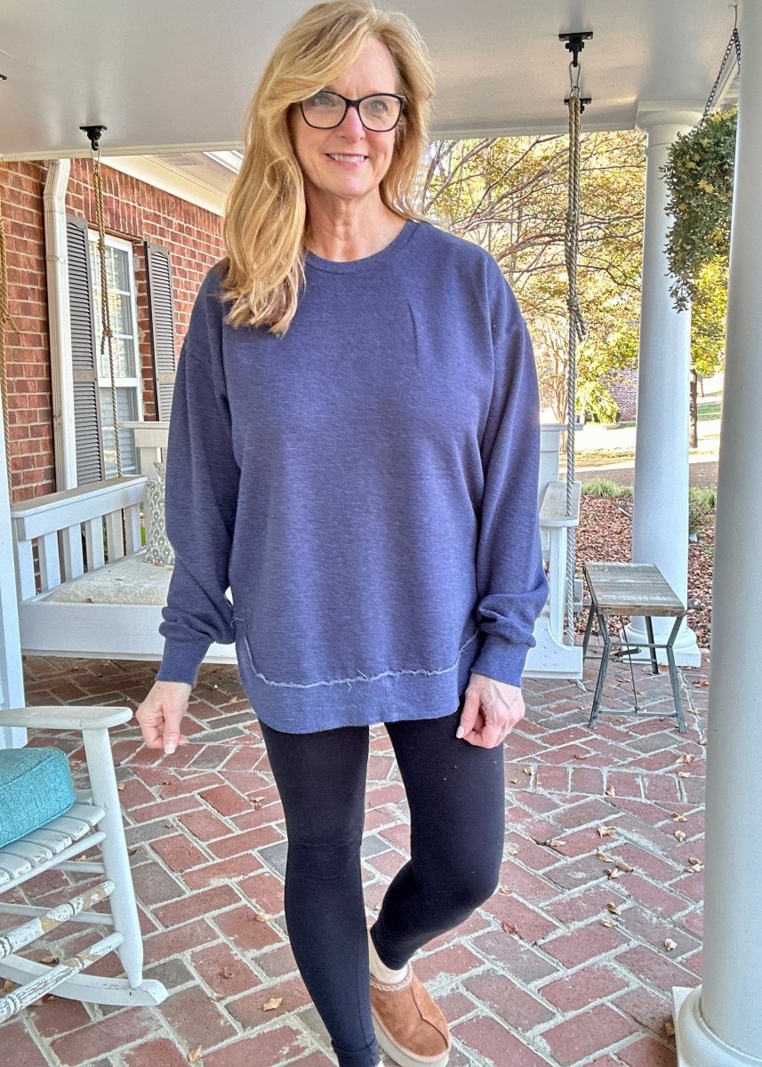 Royce Mélange Poncho Long Sleeve Hi - Lo Fleece - Navy - Royce Fleece - Jimberly's Boutique - Olive Branch - Mississippi