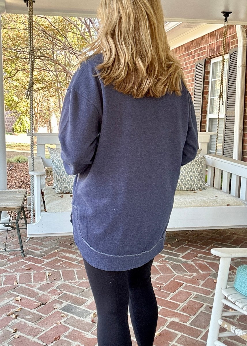 Royce Mélange Poncho Long Sleeve Hi - Lo Fleece - Navy - Royce Fleece - Jimberly's Boutique - Olive Branch - Mississippi