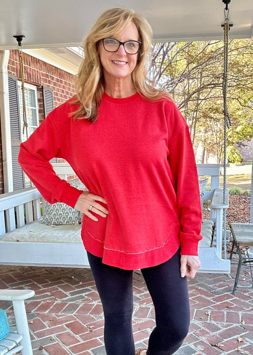 Royce Mélange Poncho Long Sleeve Hi - Lo Fleece - Red - Royce Fleece - Jimberly's Boutique - Olive Branch - Mississippi