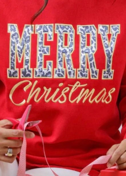 Royce - Merry Christmas Leopard Poncho Fleece - Red - Royce Sweatshirt - Jimberly's Boutique - Olive Branch - Mississippi