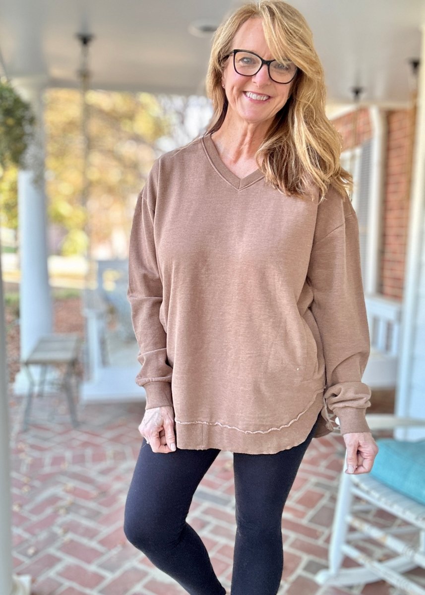 Royce Vee Neck Round Bottom Fleece - Acorn - Royce Fleece - Jimberly's Boutique - Olive Branch - Mississippi