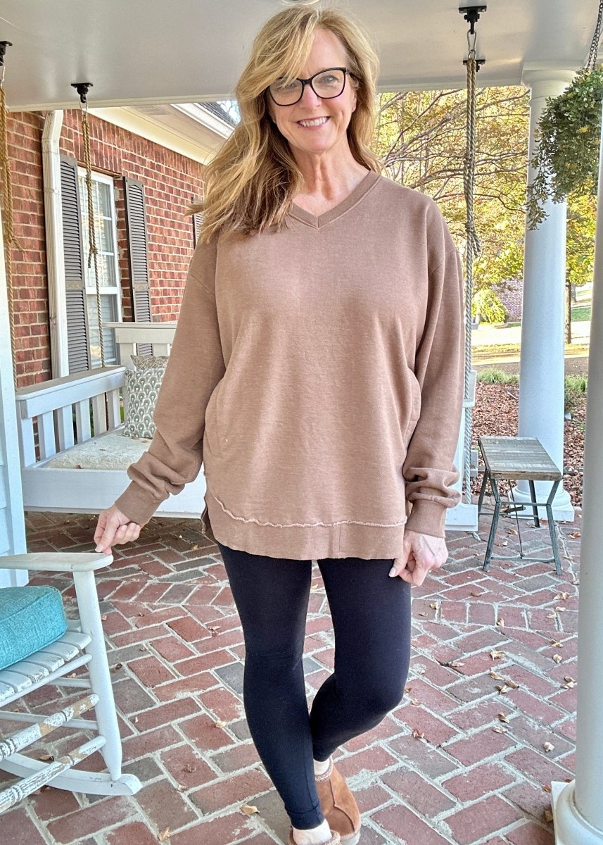 Royce Vee Neck Round Bottom Fleece - Acorn - Royce Fleece - Jimberly's Boutique - Olive Branch - Mississippi