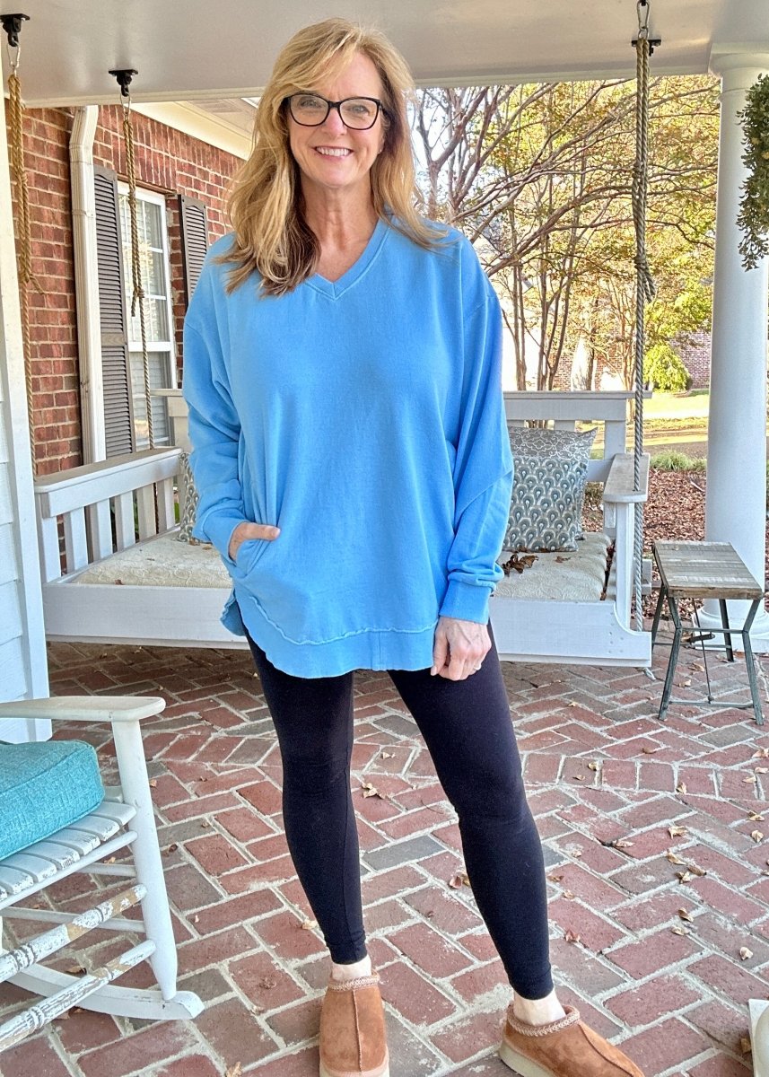 Royce Vee Neck Round Bottom Fleece - Light Blue - Royce Fleece - Jimberly's Boutique - Olive Branch - Mississippi