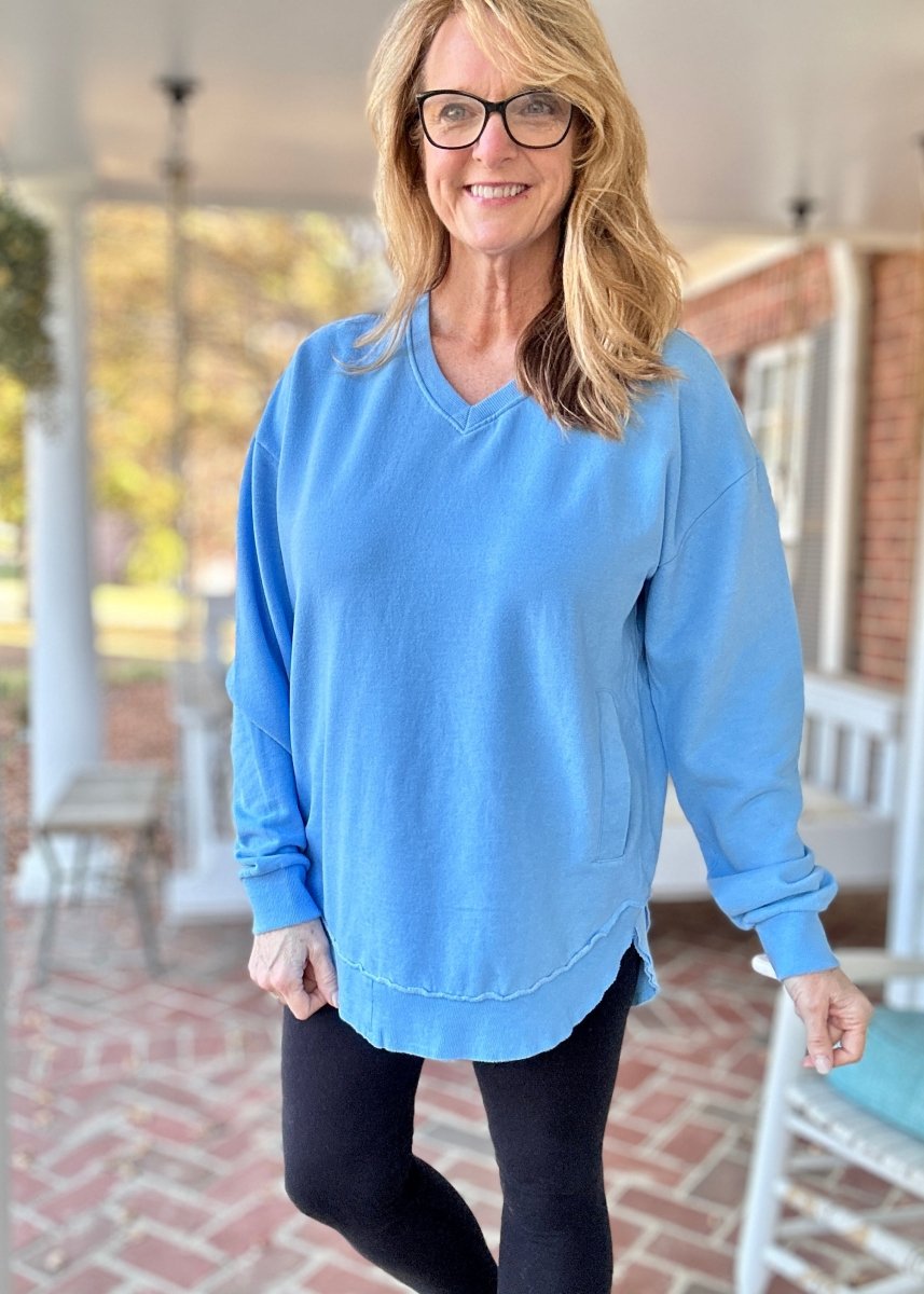 Royce Vee Neck Round Bottom Fleece - Light Blue - Royce Fleece - Jimberly's Boutique - Olive Branch - Mississippi