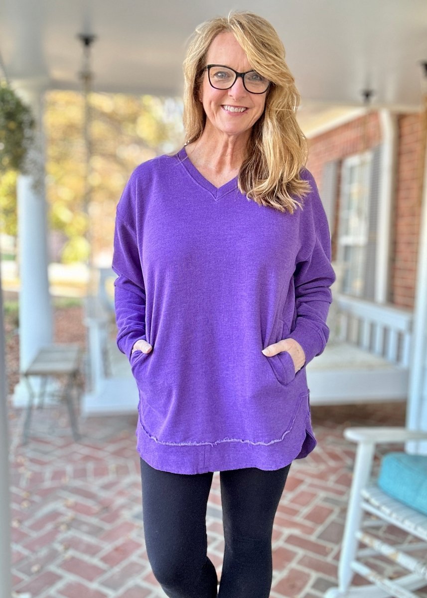 Royce Vee Neck Round Bottom Fleece - Purple - Royce Fleece - Jimberly's Boutique - Olive Branch - Mississippi