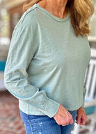 Sage Long Sleeve Cotton Slub Top | Kori - Jimberly's Boutique - Olive Branch - Mississippi