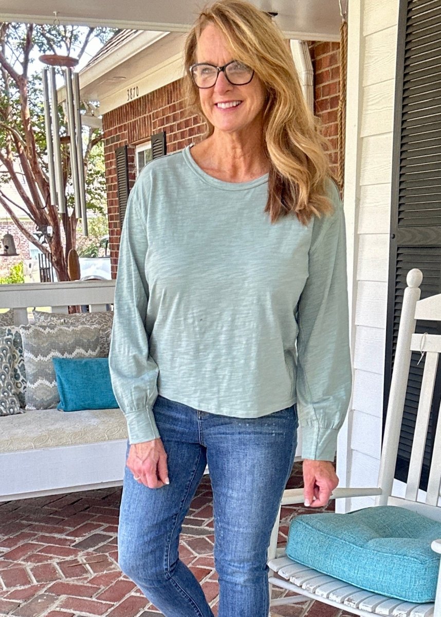 Sage Long Sleeve Cotton Slub Top | Kori - Jimberly's Boutique - Olive Branch - Mississippi