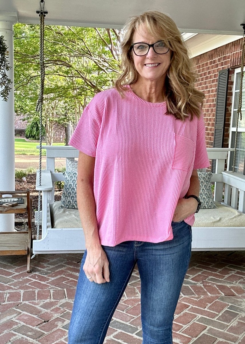 Sandra Lynn | Textured | Pocket Top - Dark Pink - Zenana Casual Top - Jimberly's Boutique - Olive Branch - Mississippi