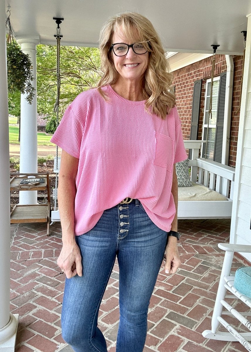 Sandra Lynn | Textured | Pocket Top - Dark Pink - Zenana Casual Top - Jimberly's Boutique - Olive Branch - Mississippi