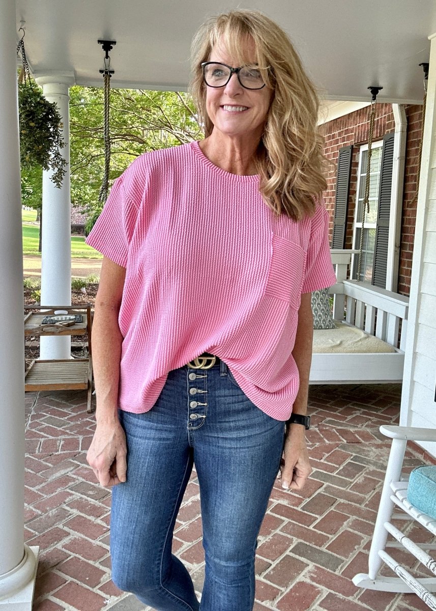 Sandra Lynn | Textured | Pocket Top - Dark Pink - Zenana Casual Top - Jimberly's Boutique - Olive Branch - Mississippi