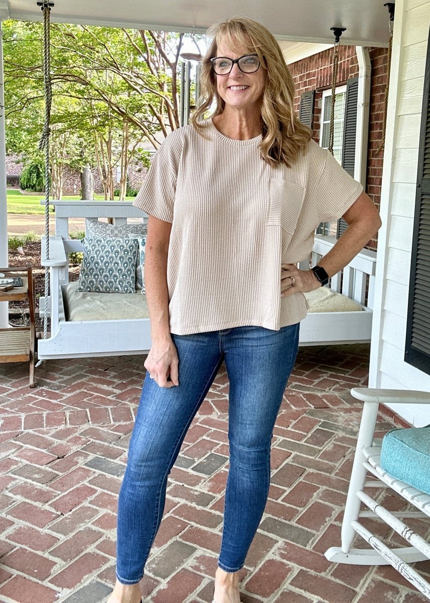 Sandra Lynn | Textured | Pocket Top - Sand - Zenana Casual Top - Jimberly's Boutique - Olive Branch - Mississippi