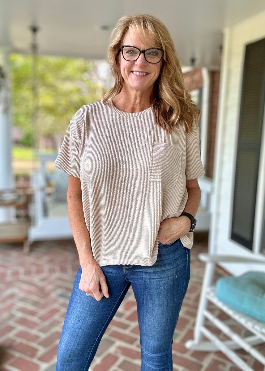 Sandra Lynn | Textured | Pocket Top - Sand - Zenana Casual Top - Jimberly's Boutique - Olive Branch - Mississippi