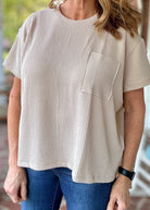 Sandra Lynn | Textured | Pocket Top - Sand - Zenana Casual Top - Jimberly's Boutique - Olive Branch - Mississippi