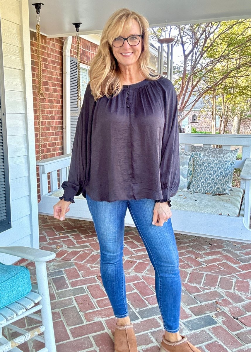 Satin Round Neck Top - Black | Umgee - Umgee Top - Jimberly's Boutique - Olive Branch - Mississippi