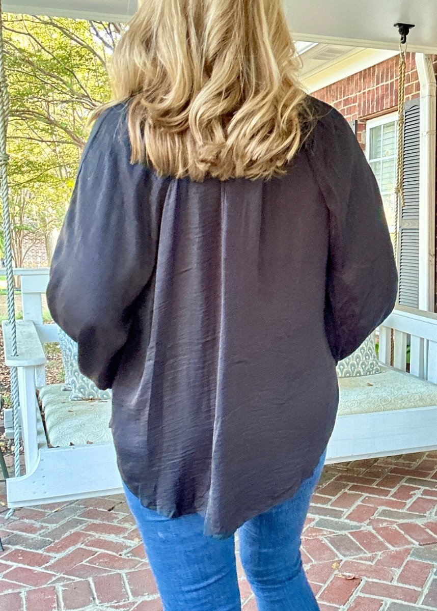 Satin Round Neck Top - Black | Umgee - Umgee Top - Jimberly's Boutique - Olive Branch - Mississippi