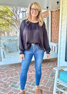 Satin Round Neck Top - Black | Umgee - Umgee Top - Jimberly's Boutique - Olive Branch - Mississippi