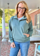 Scuba Half Zip Pullover - Dark Forest | Zenana - Casual Top - Jimberly's Boutique - Olive Branch - Mississippi