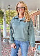 Scuba Half Zip Pullover - Dark Forest | Zenana - Casual Top - Jimberly's Boutique - Olive Branch - Mississippi