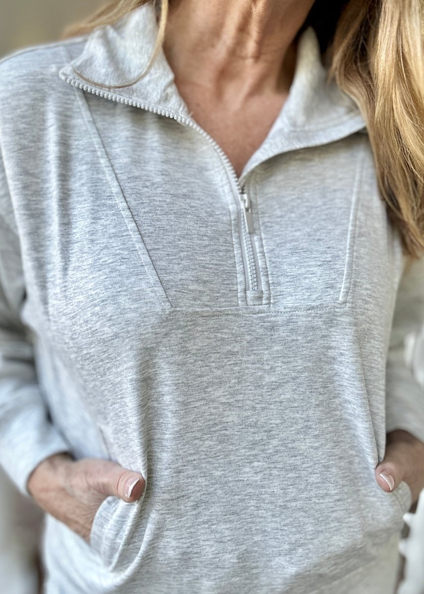 Scuba Half Zip Pullover - Heather Grey | Zenana - Casual Top - Jimberly's Boutique - Olive Branch - Mississippi