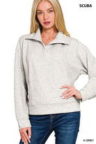 Scuba Half Zip Pullover - Heather Grey | Zenana - Casual Top - Jimberly's Boutique - Olive Branch - Mississippi