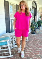 Scuba Short Sleeve Sweatshirt/Top - Hot Pink | Zenana - Casual Top - Jimberly's Boutique - Olive Branch - Mississippi