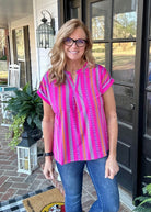 Shelly Hot Pink Boho Short Sleeve Top | Dear Scarlett - Casual Top - Jimberly's Boutique - Olive Branch - Mississippi