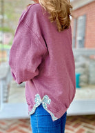 Side Bow Sweatshirt - Heather Burgundy w/Sage Floral Fabric Applique' Bows - sweatshirt - Jimberly's Boutique - Olive Branch - Mississippi