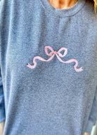 Simple Bow Embroidered Sweatshirt - Grey w/Light Pink - Embroidered Sweatshirt - Jimberly's Boutique - Olive Branch - Mississippi