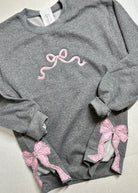 Simple Bow Embroidered Sweatshirt w/Side Bows - Grey w/Light Pink - Sweatshirt - Jimberly's Boutique - Olive Branch - Mississippi