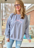 Simple Bow Embroidered Sweatshirt w/Side Bows - Grey w/Light Pink - Sweatshirt - Jimberly's Boutique - Olive Branch - Mississippi