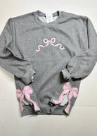 Simple Bow Embroidered Sweatshirt w/Side Bows - Grey w/Light Pink - Sweatshirt - Jimberly's Boutique - Olive Branch - Mississippi