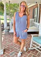 Sleeveless Ribbed Romper - Denim Blue - Jimberly's Boutique - Olive Branch - Mississippi