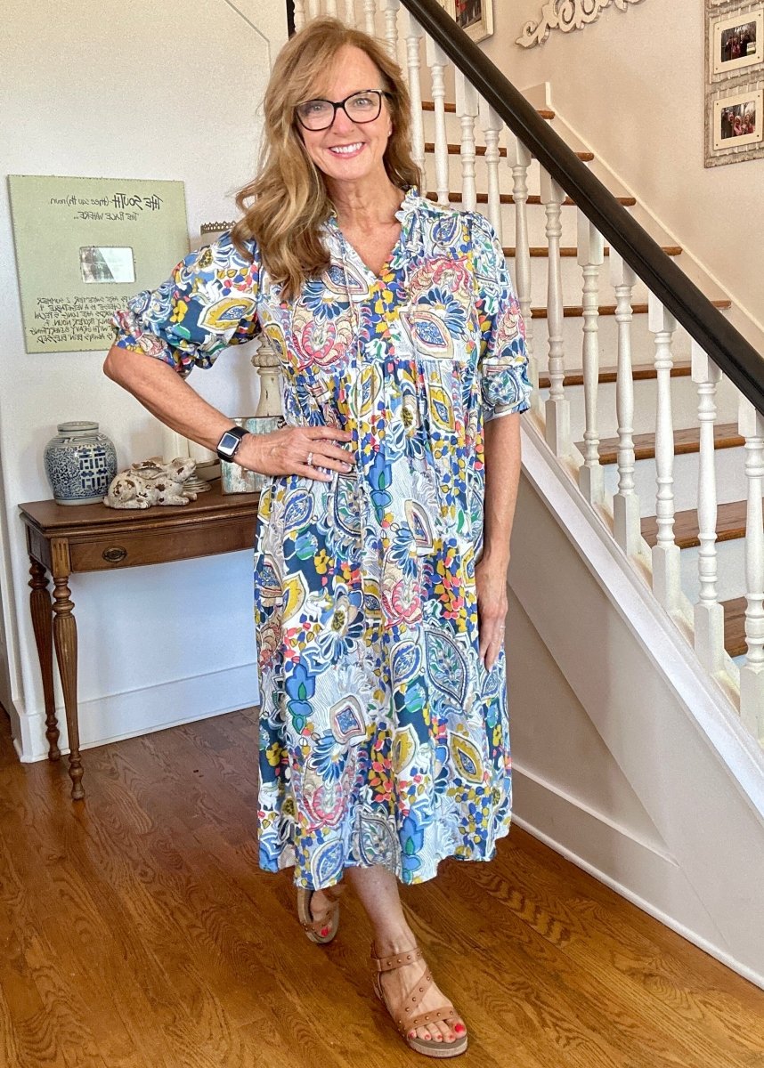 Slightly Distracted Midi Dress - Blue Mix | Umgee Paisley Print - Umgee Dress - Jimberly's Boutique - Olive Branch - Mississippi