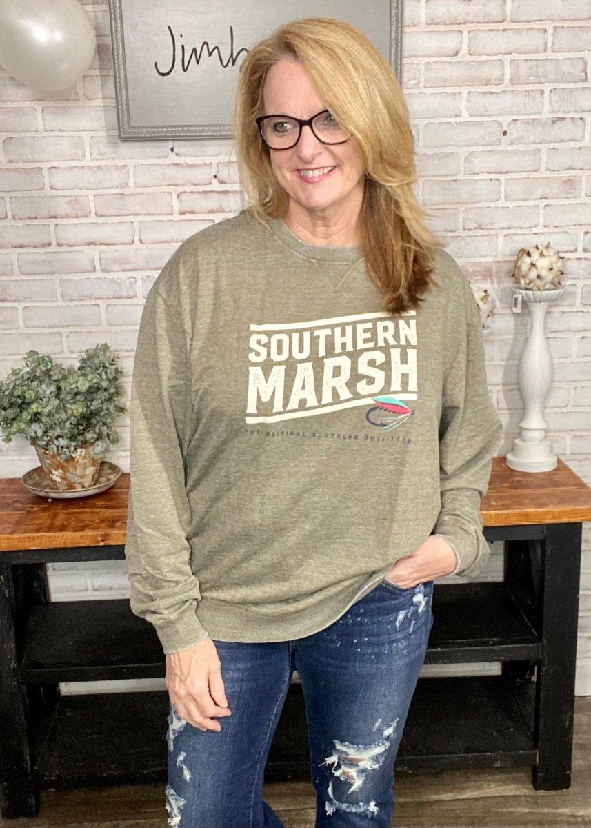 (Small) Southern Marsh Seawash Fly Line Sweatshirt - Dark Olive - Graphic Tee - Jimberly's Boutique - Olive Branch - Mississippi