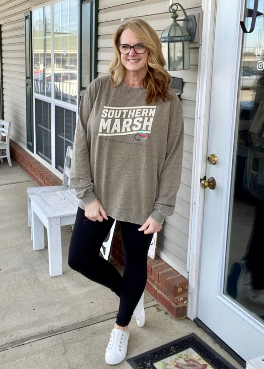 (Small) Southern Marsh Seawash Fly Line Sweatshirt - Dark Olive - Graphic Tee - Jimberly's Boutique - Olive Branch - Mississippi