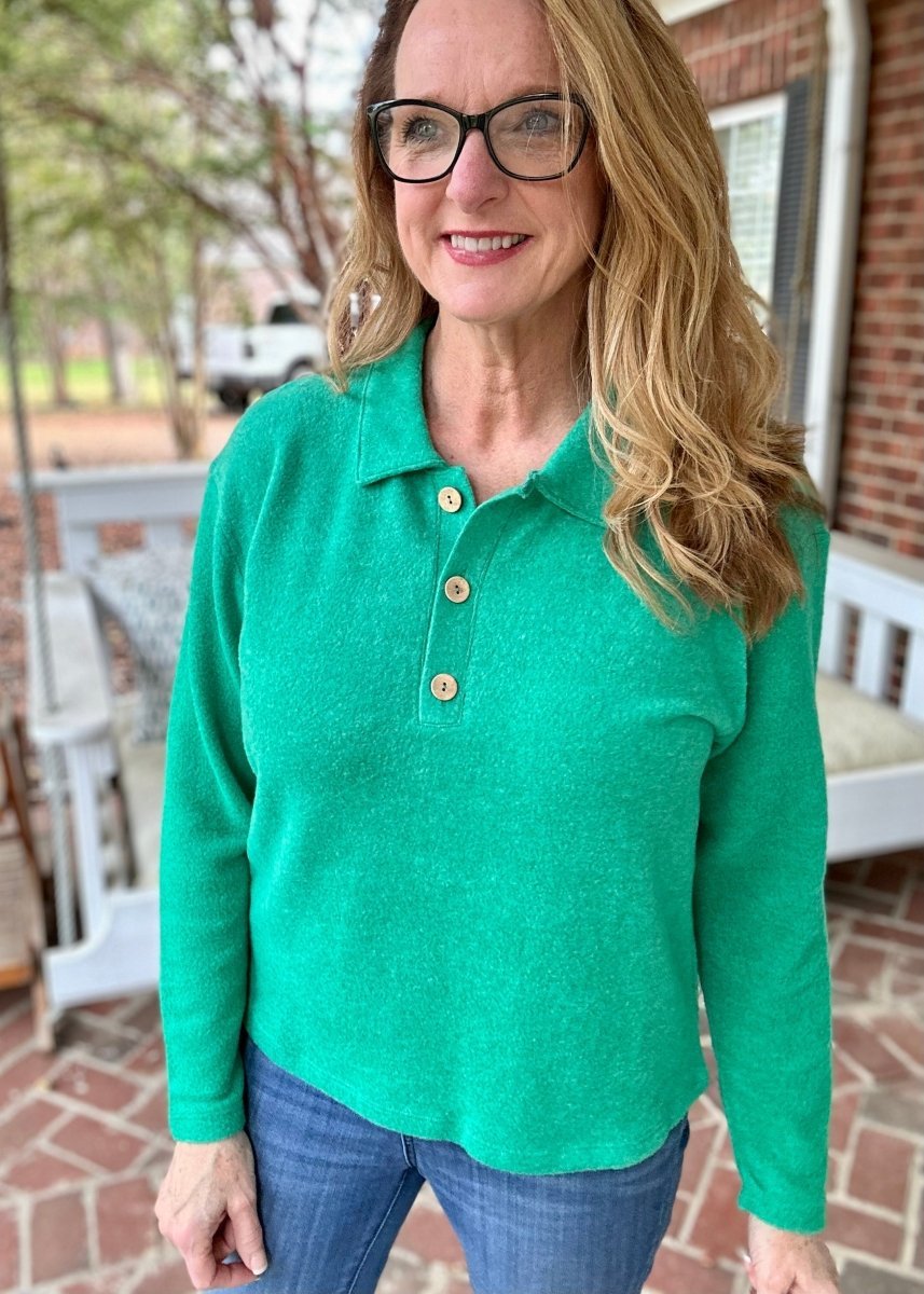 Soft Collared Sweater - Kelly Green - sweater - Jimberly's Boutique - Olive Branch - Mississippi