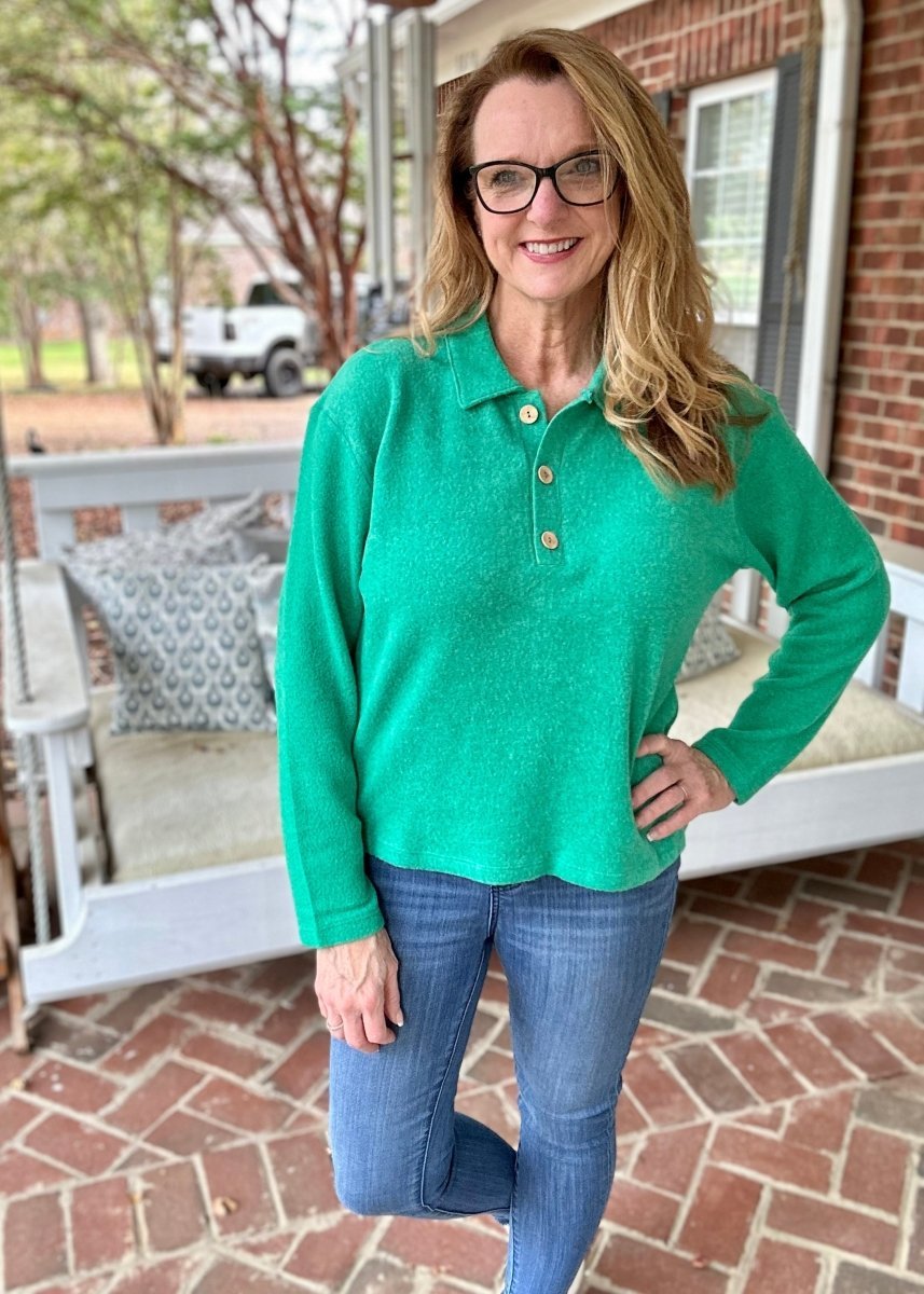 Soft Collared Sweater - Kelly Green - sweater - Jimberly's Boutique - Olive Branch - Mississippi