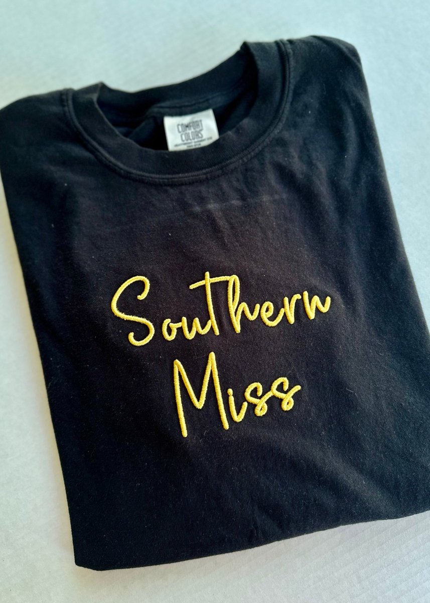 Southern Miss 3D Puff Embroidered Comfort Colors T-shirt - Embroidered Comfort Colors -Jimberly's Boutique-Olive Branch-Mississippi