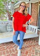 Textured Dot Top - Red | Umgee - Casual Top - Jimberly's Boutique - Olive Branch - Mississippi