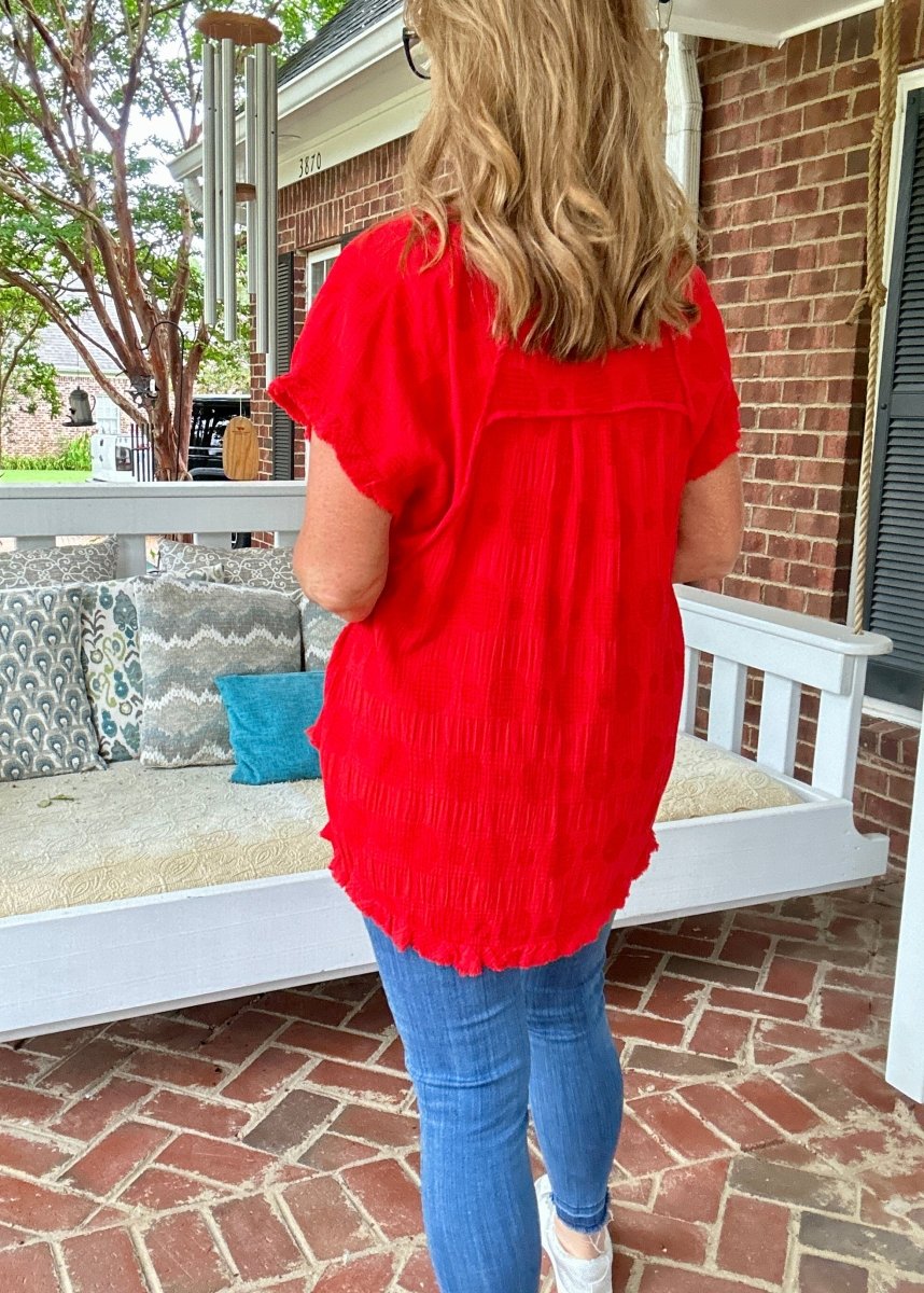 Textured Dot Top - Red | Umgee - Casual Top - Jimberly's Boutique - Olive Branch - Mississippi