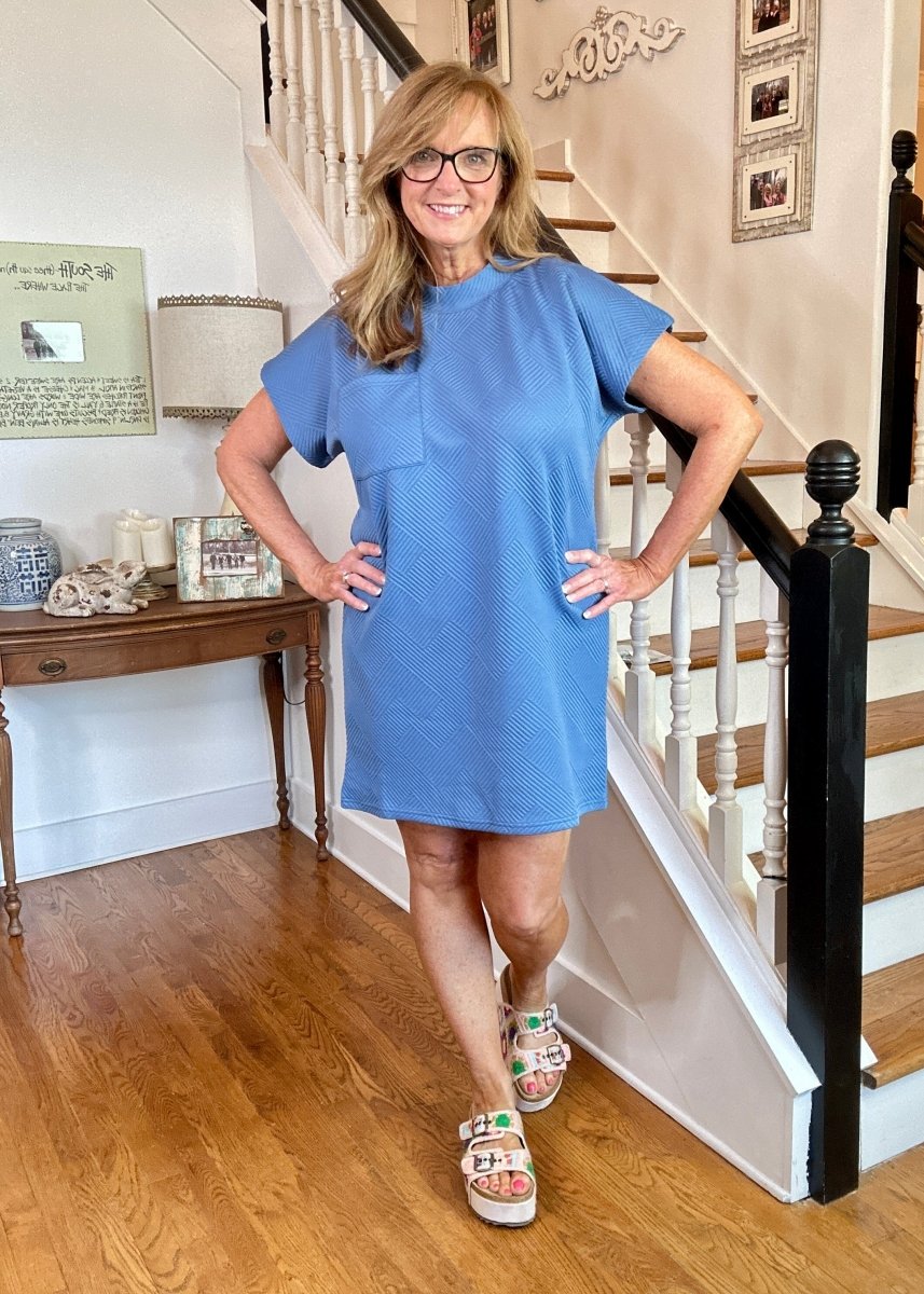 Textured T Shirt Dress - Dusty Blue - Casual Dress - Jimberly's Boutique - Olive Branch - Mississippi